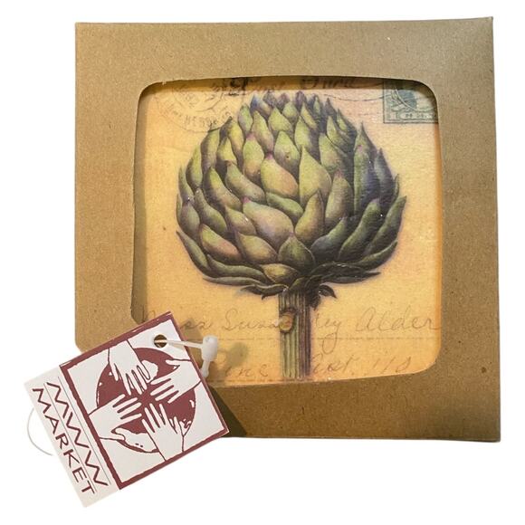 Vintage Retro Veggies Stone Cork Coasters 4 x 4" Boxed Set of 4 NEW - Picture 1 of 10